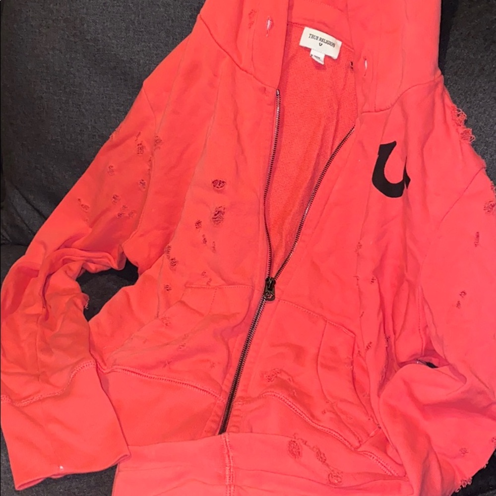 Women’s true religion distressed pink hoodie